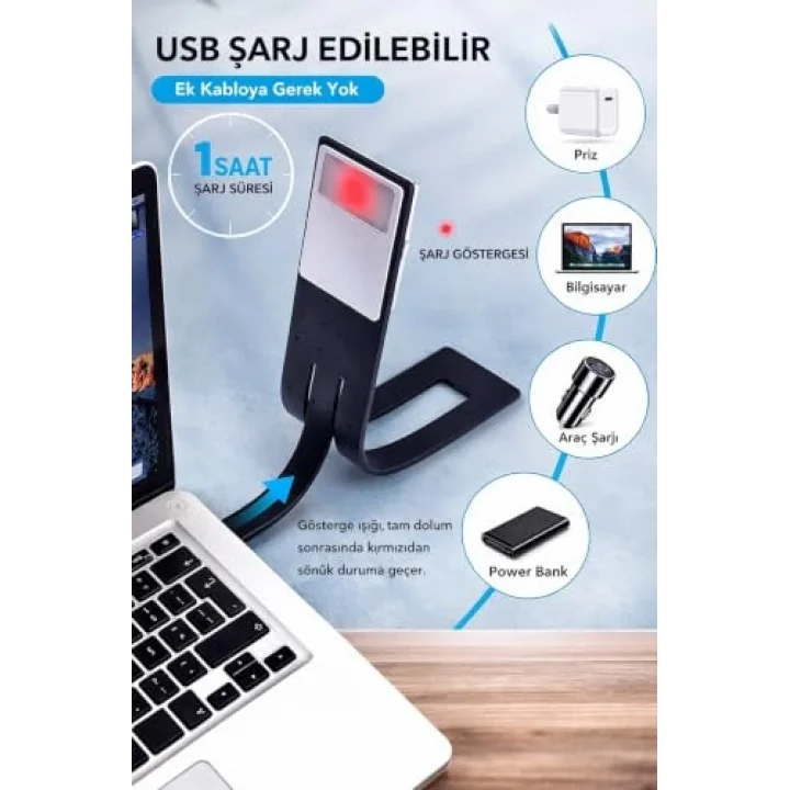 Şarjlı Kitap Okuma Lambası, LED Masa Lambası, 3 Renkli Kademeli Dimmer, Mandallı Kitap Işığı
