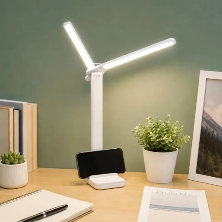 Şarjlı LED Masa Lambası – Çift Işık Barı, 3 Renk Modu, Dokunmatik Kontrollü, Katlanabilir ve Telefon Standlı Masa Lambası