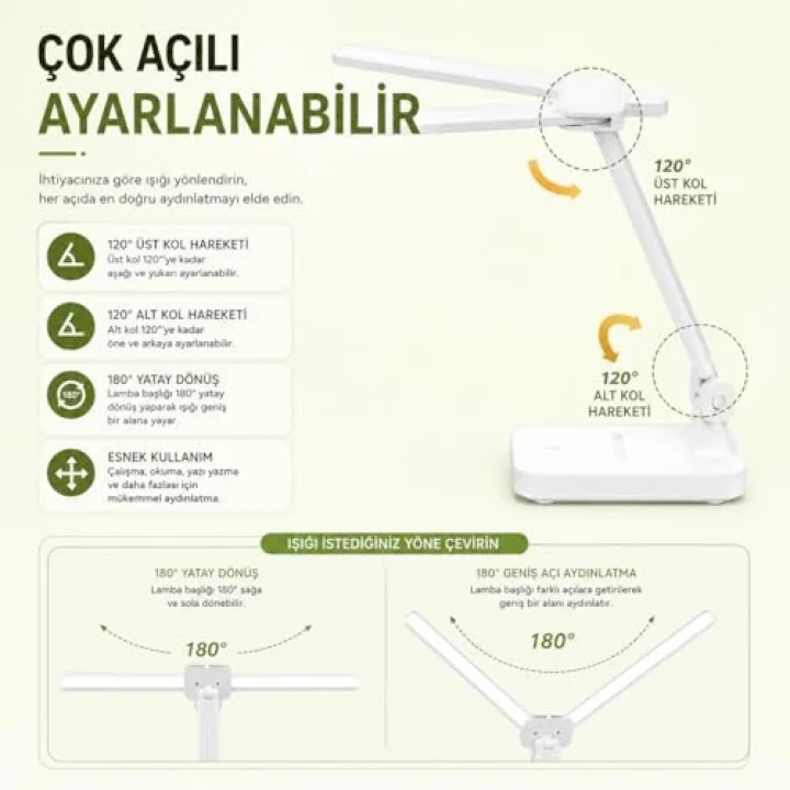 Şarjlı LED Masa Lambası – Çift Işık Barı, 3 Renk Modu, Dokunmatik Kontrollü, Katlanabilir ve Telefon Standlı Masa Lambası