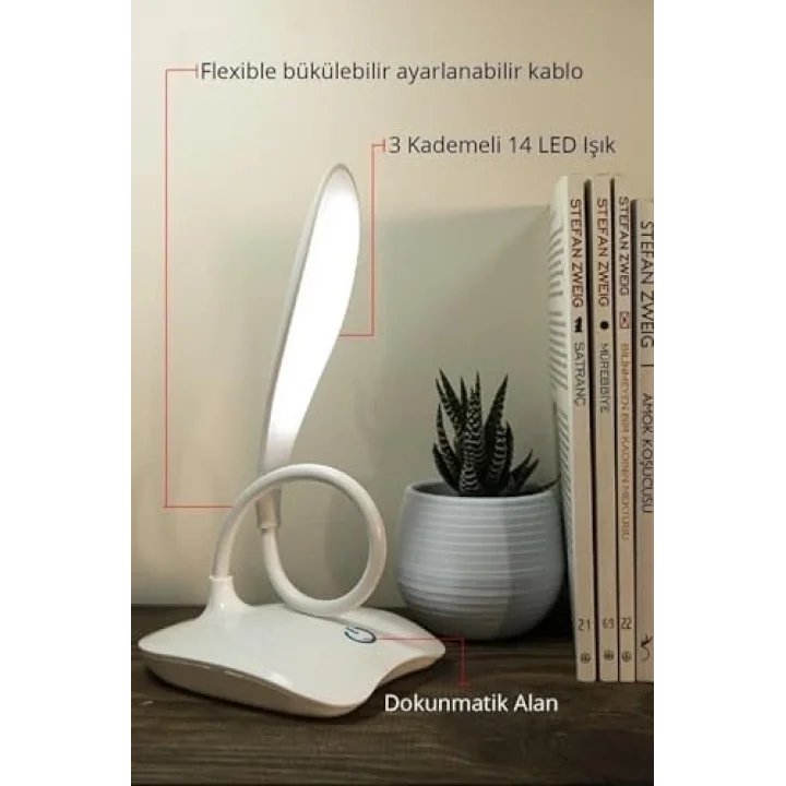Şarjlı Masa Lambası Akrobatik 3 Kademeli 18 Ledli Dokunmatik Ders Çalışma Pc Beyaz Işık