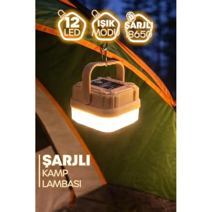 Şarjlı Mini Kamp Lambası 3 MODLU Orta-Yüksek Işık Askılı Işıldak Kamp El Feneri Kare 358