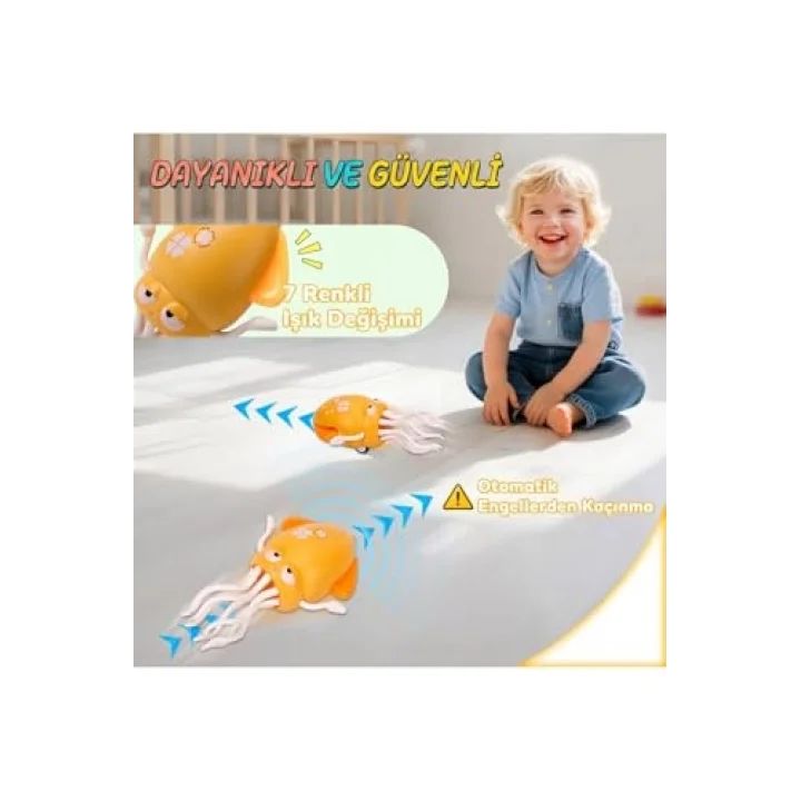 Şarjlı Sensörlü Kaçan Ahtapot Kalamar Oyuncak Işıklı Müzikli Dans Eden Emekleme Arkadaşı