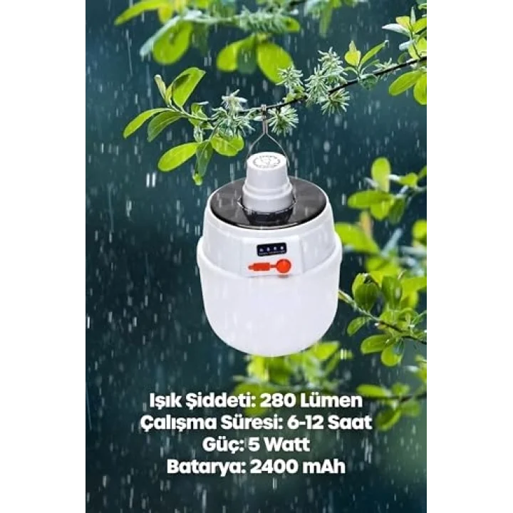 Şarjlı Solarlı Kamp Lambası 5 MODLU Orta-Yüksek Işık SOS Askılı Işıldak Kamp El Feneri 47724
