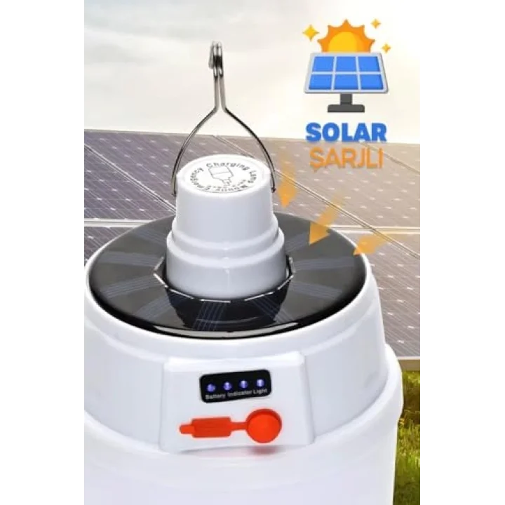 Şarjlı Solarlı Kamp Lambası 5 MODLU Orta-Yüksek Işık SOS Askılı Işıldak Kamp El Feneri 47724