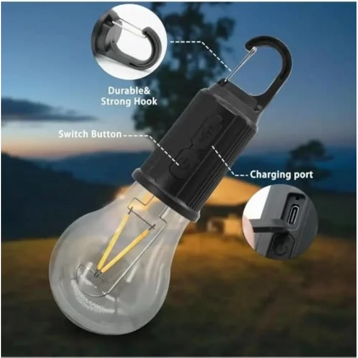 Şarjlı Taşınabilir LED Ampul Lamba – USB ile Şarj Edilebilir, 3 Kademeli Işık, Asma Kancalı & Kamp, Bahçe, Dolap, Balkon, Banyo İçin Acil Aydınlatma (3200K)