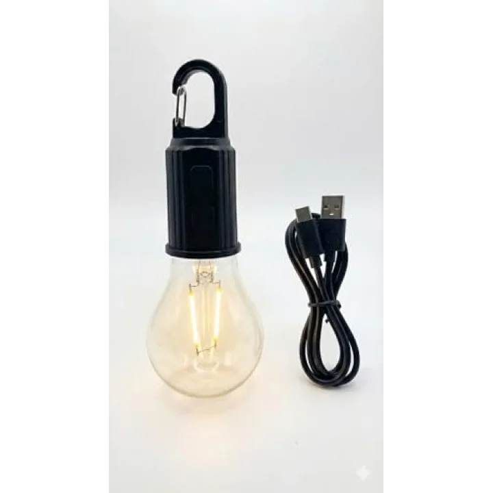 Şarjlı Taşınabilir LED Ampul Lamba – USB ile Şarj Edilebilir, 3 Kademeli Işık, Asma Kancalı & Kamp, Bahçe, Dolap, Balkon, Banyo İçin Acil Aydınlatma (3200K)