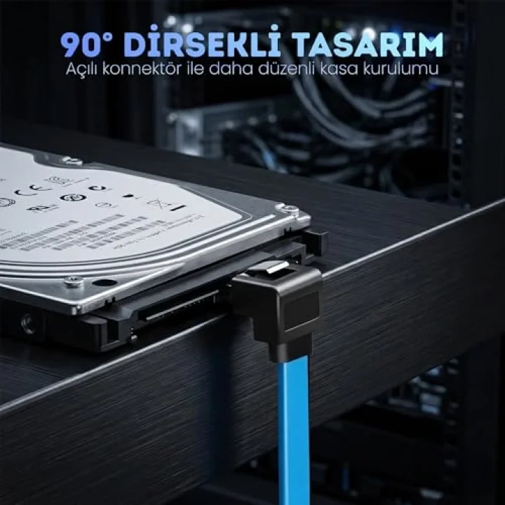 SATA 3.0 Data Kablosu 40 cm - 6Gbps’ye Kadar Hız - 90° Dirsek Uç - Yassı Kablo - Kilitli Konnektör - HDD, SSD Uyumlu - SATA III Veri Kablosu - PC ve Harici Kasa İçin