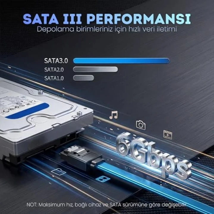 SATA 3.0 Data Kablosu 40 cm - 6Gbps’ye Kadar Hız - 90° Dirsek Uç - Yassı Kablo - Kilitli Konnektör - HDD, SSD Uyumlu - SATA III Veri Kablosu - PC ve Harici Kasa İçin