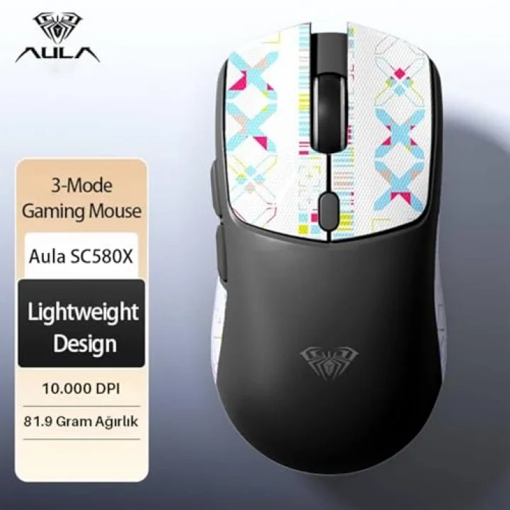 SC580X Lightweight PAW3395 Sensor 10000 DPI 1000Hz Kablolu ve Kablosuz Gaming Oyuncu Mouse Siyah