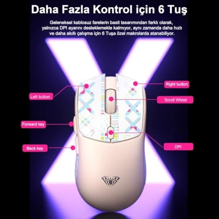 SC580X Lightweight PAW3395 Sensor 10000 DPI 1000Hz Kablolu ve Kablosuz Gaming Oyuncu Mouse Siyah