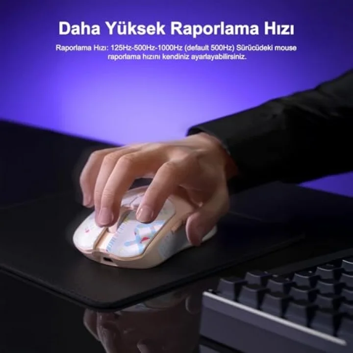 SC580X Lightweight PAW3395 Sensor 10000 DPI 1000Hz Kablolu ve Kablosuz Gaming Oyuncu Mouse Siyah