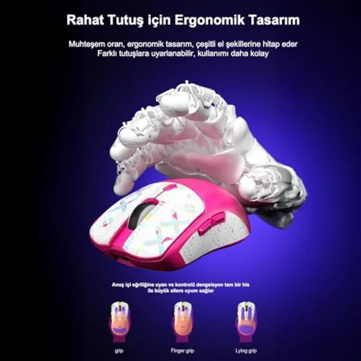 SC580X Lightweight PAW3395 Sensor 10000 DPI 1000Hz Kablolu ve Kablosuz Gaming Oyuncu Mouse Siyah