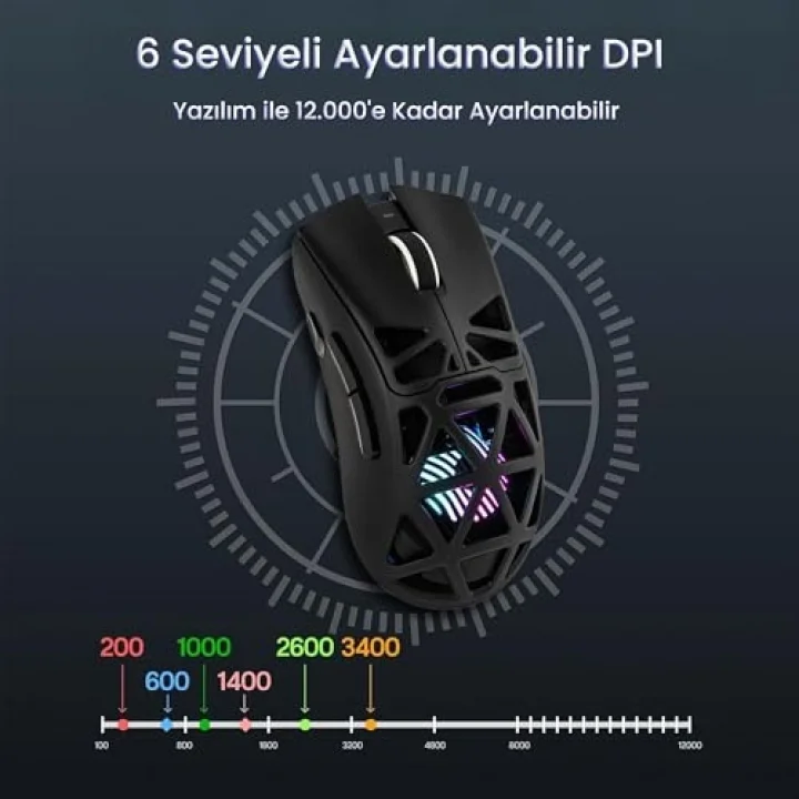SC620 PAW3311 Sensör 12000 DPI 1000Hz Kablolu ve Kablosuz Gaming Oyuncu Mouse Siyah