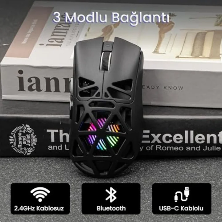 SC620 PAW3311 Sensör 12000 DPI 1000Hz Kablolu ve Kablosuz Gaming Oyuncu Mouse Siyah