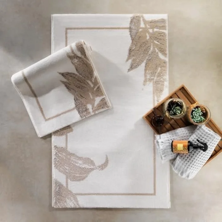 Schafer Home Leafy 2 Li Pamuk Floş Banyo Paspası-Bej