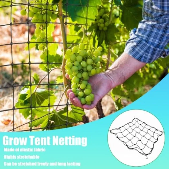 Scrog file, bitki yetiştirme ağı, (150 x 150 cm) elastik kafes ağı, 6 kancalı, elastik ağ kafesi, bitki yetiştirme çadırı, iç mekan bitkisi, hidroponik yetiştirme odası, elastik file