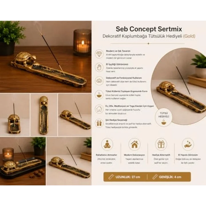 Seb Concept Sertmix Dekoratif Kablumbağa Tütsülük Hediyeli (Gold)