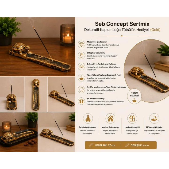 Seb Concept Sertmix Dekoratif Kablumbağa Tütsülük Hediyeli (Gold)