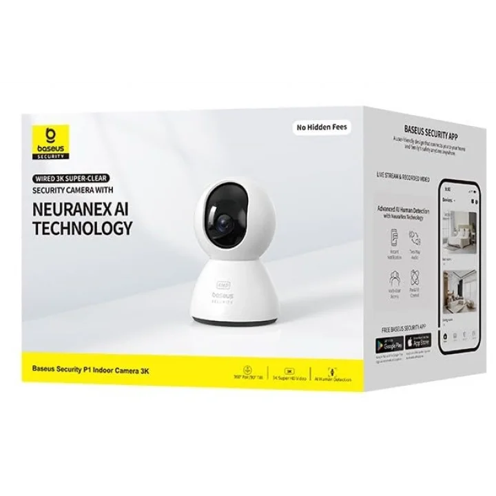 Security P1 İç Mekan Wi-Fi Kamera, AI Algılama, 360° Pan, Gece Görüşü, 256 GBa Kadar MicroSD ve Google ve Alexa ile Çalışır,Yapay Zeka Hareket Algılama,Bebek Ağlaması Algılama,Çift Yönlü Ses