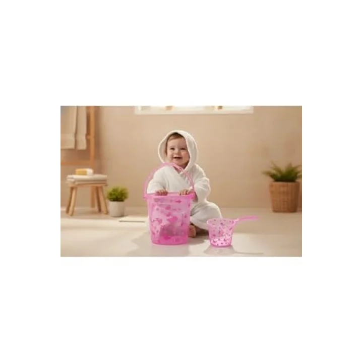 Şeffaf Kova & Maşrapa Set Pembe Desenli