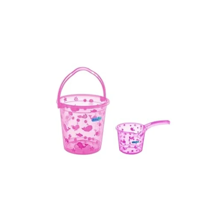 Şeffaf Kova & Maşrapa Set Pembe Desenli