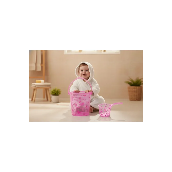 Şeffaf Kova & Maşrapa Set Pembe Desenli