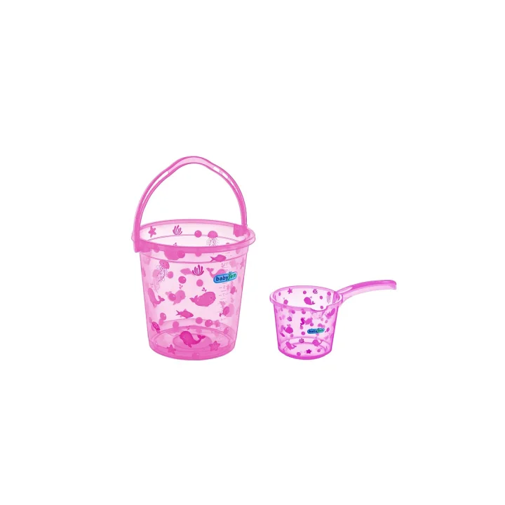 Şeffaf Kova & Maşrapa Set Pembe Desenli