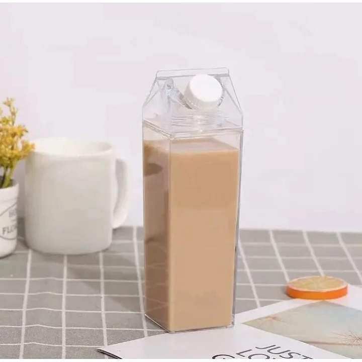 Şeffaf Süt Kutusu Tasarımlı İçecek Şişesi, Mika Su Kahve İçecek Şişesi 500 Ml