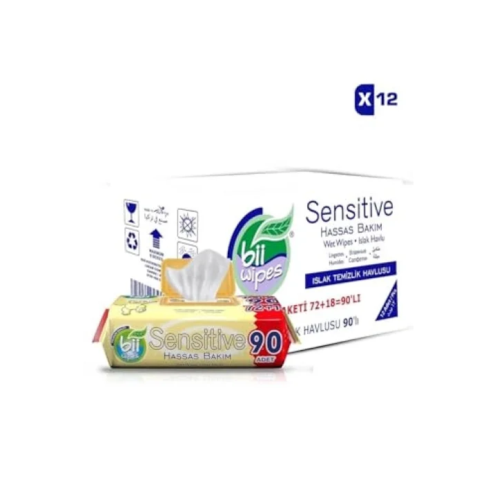 Sensitive Hassas Bakım Islak Bebek Havlusu, 90lı, 12 Paket, 1080 Yaprak