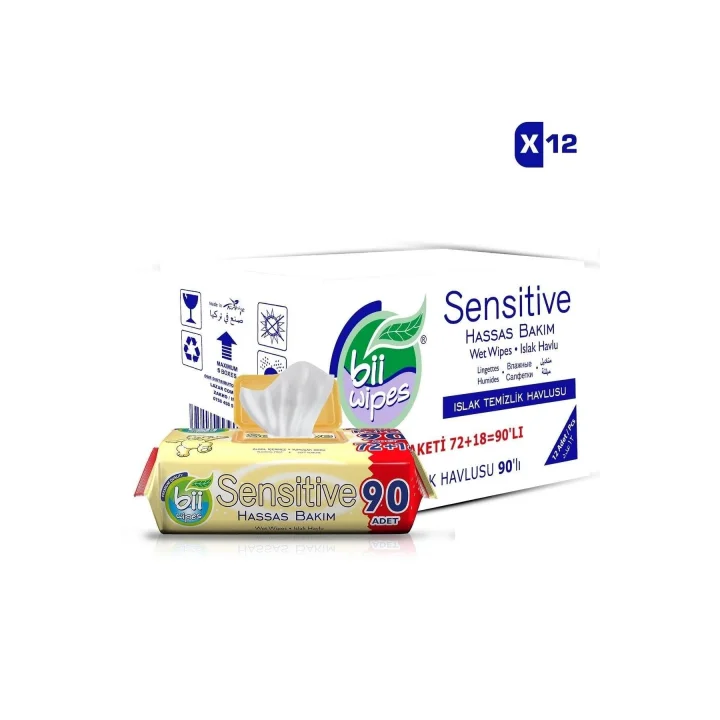 Sensitive Hassas Bakım Islak Bebek Havlusu, 90lı, 12 Paket, 1080 Yaprak