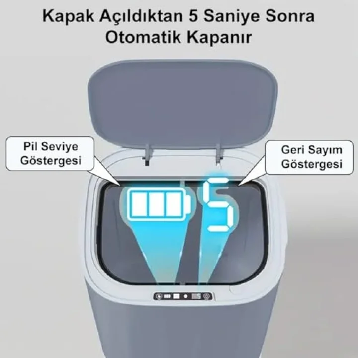 Sensörlü 28 Litre Çöp Kovası (Şarj Edilebilir Lityum Pilli) / GT-SC07S