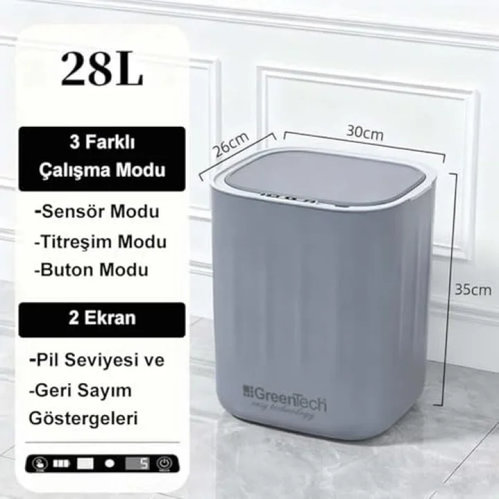 Sensörlü 28 Litre Çöp Kovası (Şarj Edilebilir Lityum Pilli) / GT-SC07S