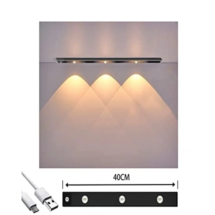 Sensörlü Şarjlı 3 Farklı Işık Renkli Dimmerli 40cm Siyah Cata Bella Ultra Slim Kabin Led