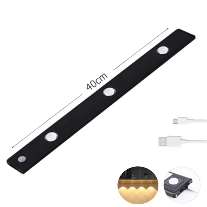 Sensörlü Şarjlı 3 Farklı Işık Renkli Dimmerli 40cm Siyah Cata Bella Ultra Slim Kabin Led