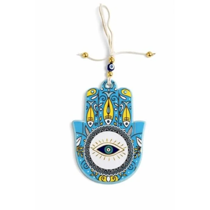 Seramik Nazar Duvar Süsü – Fatma Eli (Hamsa) | 13 cm El Yapımı | Kapı Girişi & Salon Dekoru | Anlamlı Hediye