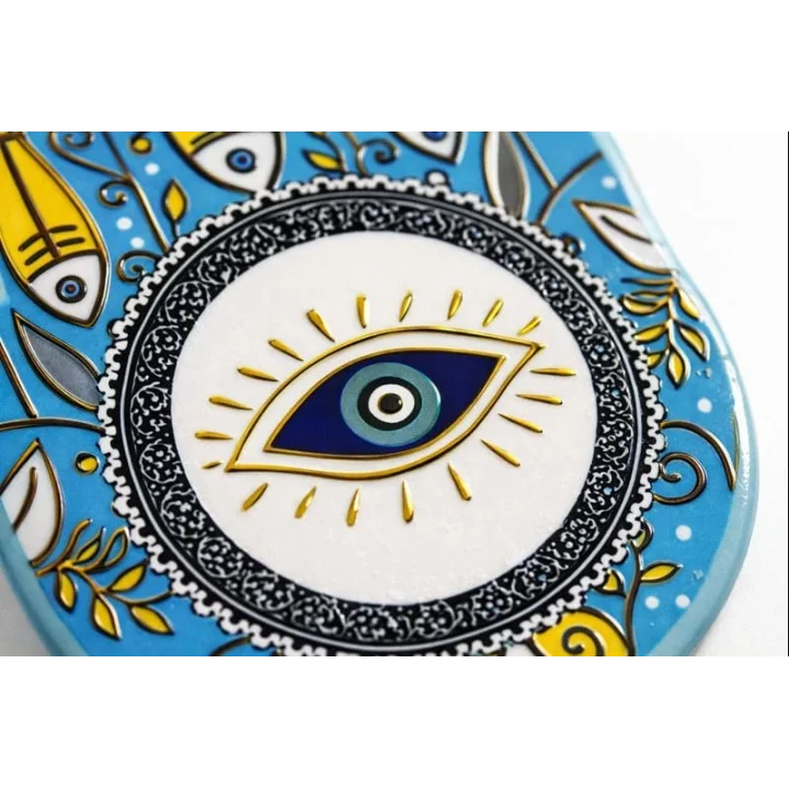 Seramik Nazar Duvar Süsü – Fatma Eli (Hamsa) | 13 cm El Yapımı | Kapı Girişi & Salon Dekoru | Anlamlı Hediye