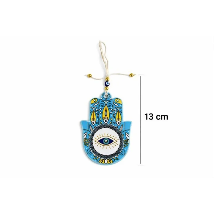 Seramik Nazar Duvar Süsü – Fatma Eli (Hamsa) | 13 cm El Yapımı | Kapı Girişi & Salon Dekoru | Anlamlı Hediye