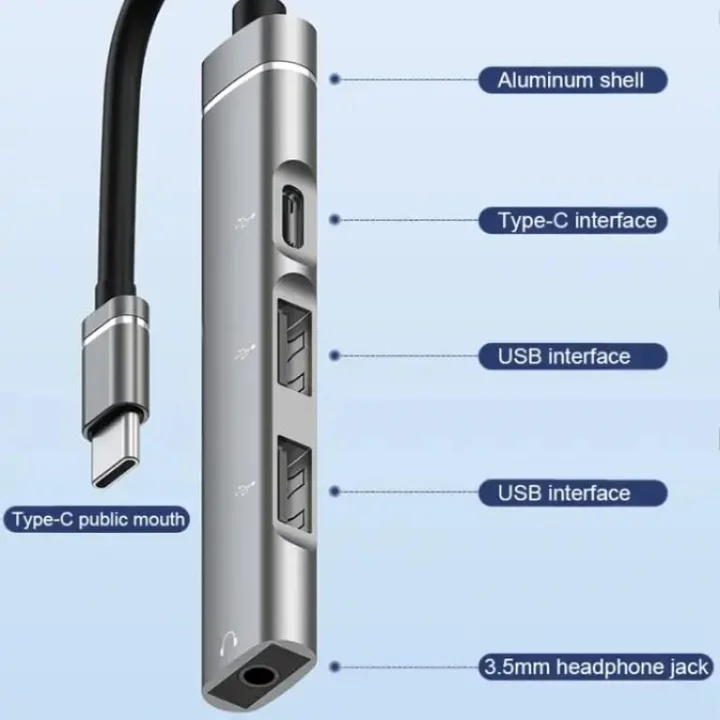 Ses Kartlı USB Hub Çoklayıcı Adaptör 4 in 1 Ses Kartlı USB/Type-c To USB 3.0, USB C ve 3.5mm Jak Çıkışlı Macbook Uyumlu Çevirici Adaptör Çok Portlu Çoklayıcı 4in1 USB HUB Gümüş Renk ZR615