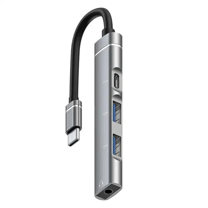 Ses Kartlı USB Hub Çoklayıcı Adaptör 4 in 1 Ses Kartlı USB/Type-c To USB 3.0, USB C ve 3.5mm Jak Çıkışlı Macbook Uyumlu Çevirici Adaptör Çok Portlu Çoklayıcı 4in1 USB HUB Gümüş Renk ZR615