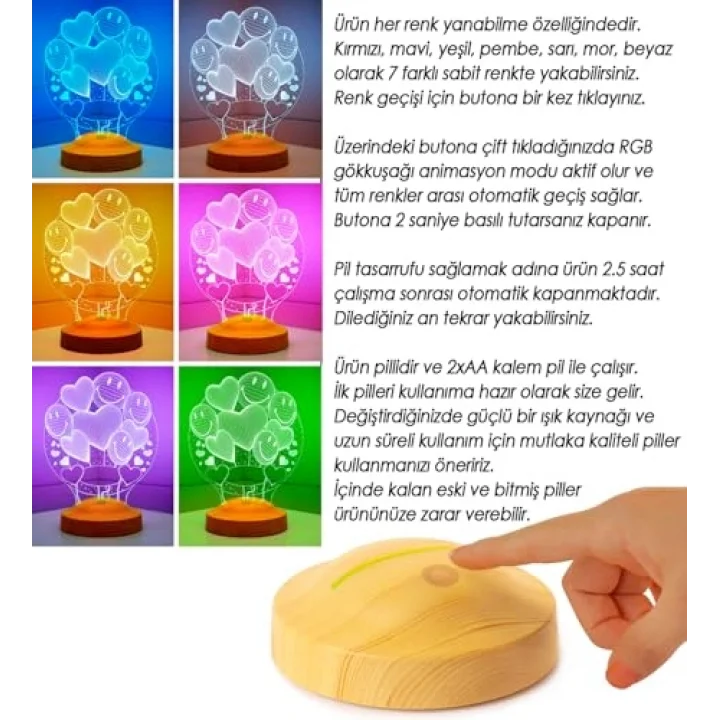 Sevgiliye Eşe 14 Şubat Hediyesi, 3D Smiley Kalpler Led Lamba Kişiye Özel Sevgililer Günü Hediyesi, Doğum Günü Hediyesi, Gülen Emoji