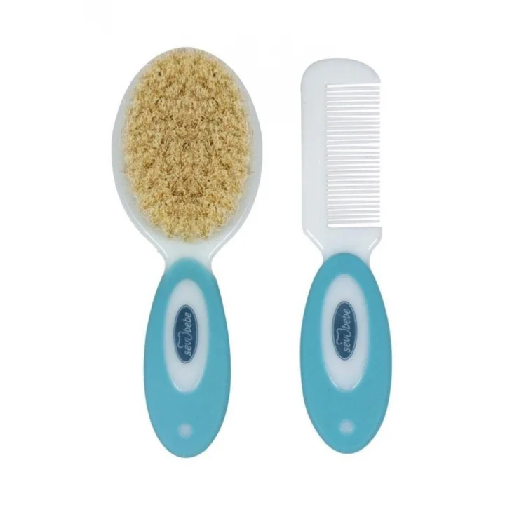 Sevi Bebe Naturel Fırça Tarak - Mavi