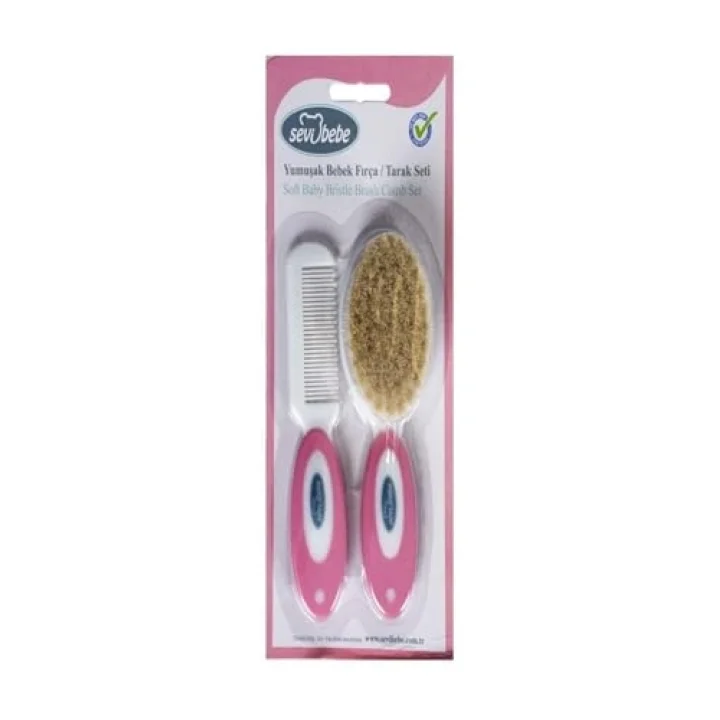 Sevi Bebe Naturel Fırça Tarak Pembe