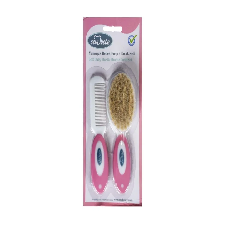 Sevi Bebe Naturel Fırça Tarak Pembe