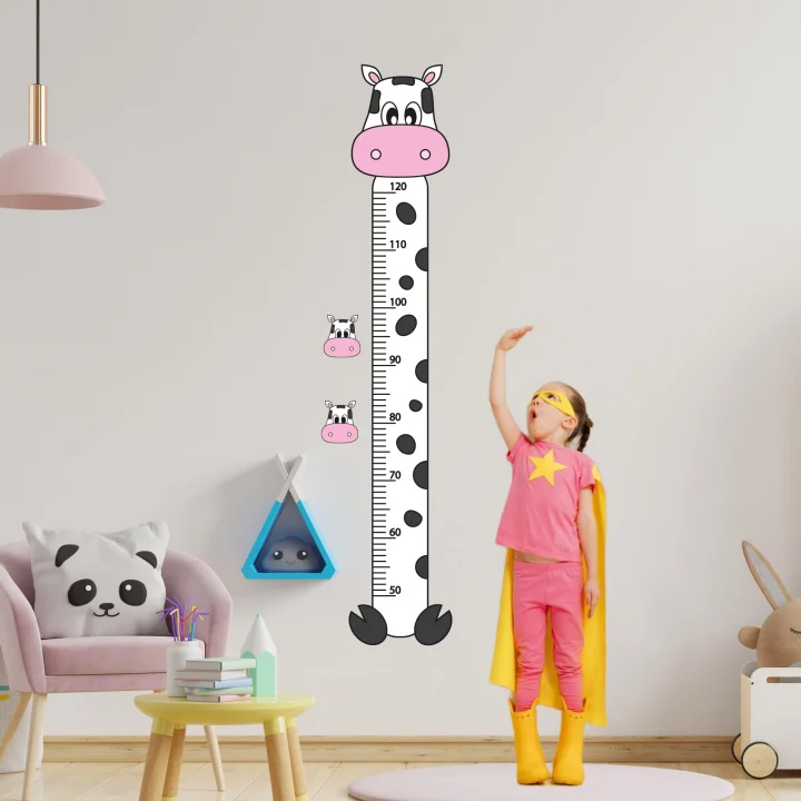 Sevimli İnek Boy Ölçer Sticker - Bebek ve Çocuk Odası Boy Cetveli