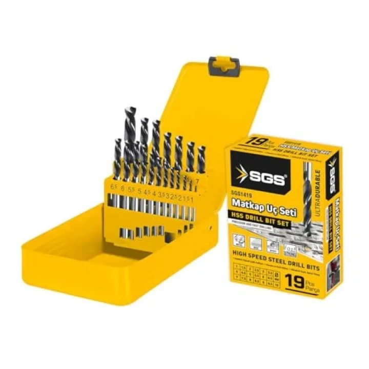 SGS 19 Parça HSS Matkap Ucu Seti, Metal Delme İçin, Profesyonel Kullanım