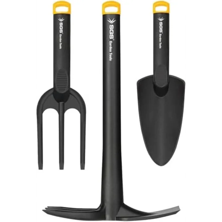 SGS Garden Tools 3 Parça Plastik Bahçe Seti, Kazma Kürek Tırmık, Siyah Sarı, SGS3120 Model, 90cm Uzunluk