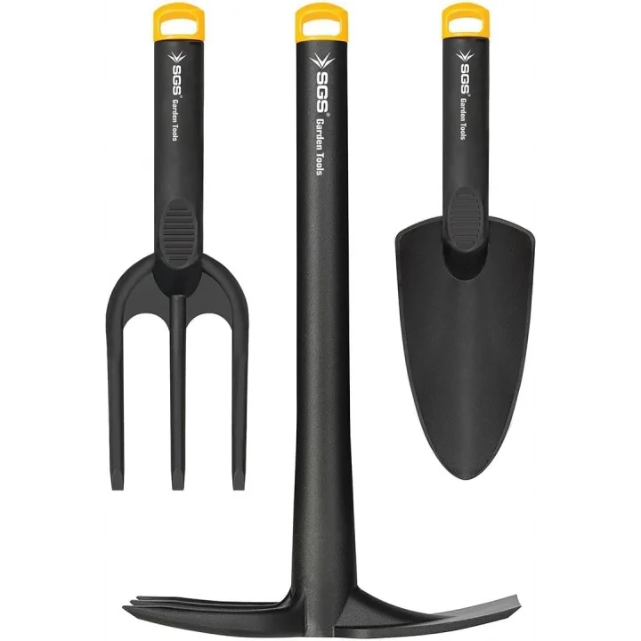 SGS Garden Tools 3 Parça Plastik Bahçe Seti, Kazma Kürek Tırmık, Siyah Sarı, SGS3120 Model, 90cm Uzunluk
