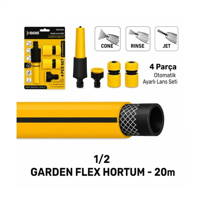 SGS4364 Gardenflex Hortum 20mt 4 Prç.Lans Set