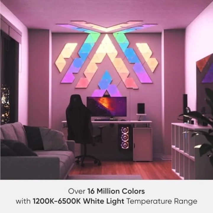 Shapes Üçgen Başlangıç ​​Seti, 9 Adet Akıllı RGBW Üçgen LED Panel – Modüler Wi-Fi İç Mekan Duvar Aydınlatması (16 Milyon Renk), Alexa, Google ve Apple ile Uyumlu