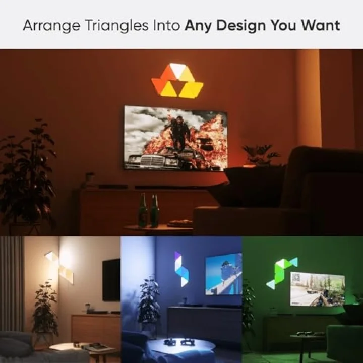 Shapes Üçgen Başlangıç ​​Seti, 9 Adet Akıllı RGBW Üçgen LED Panel – Modüler Wi-Fi İç Mekan Duvar Aydınlatması (16 Milyon Renk), Alexa, Google ve Apple ile Uyumlu